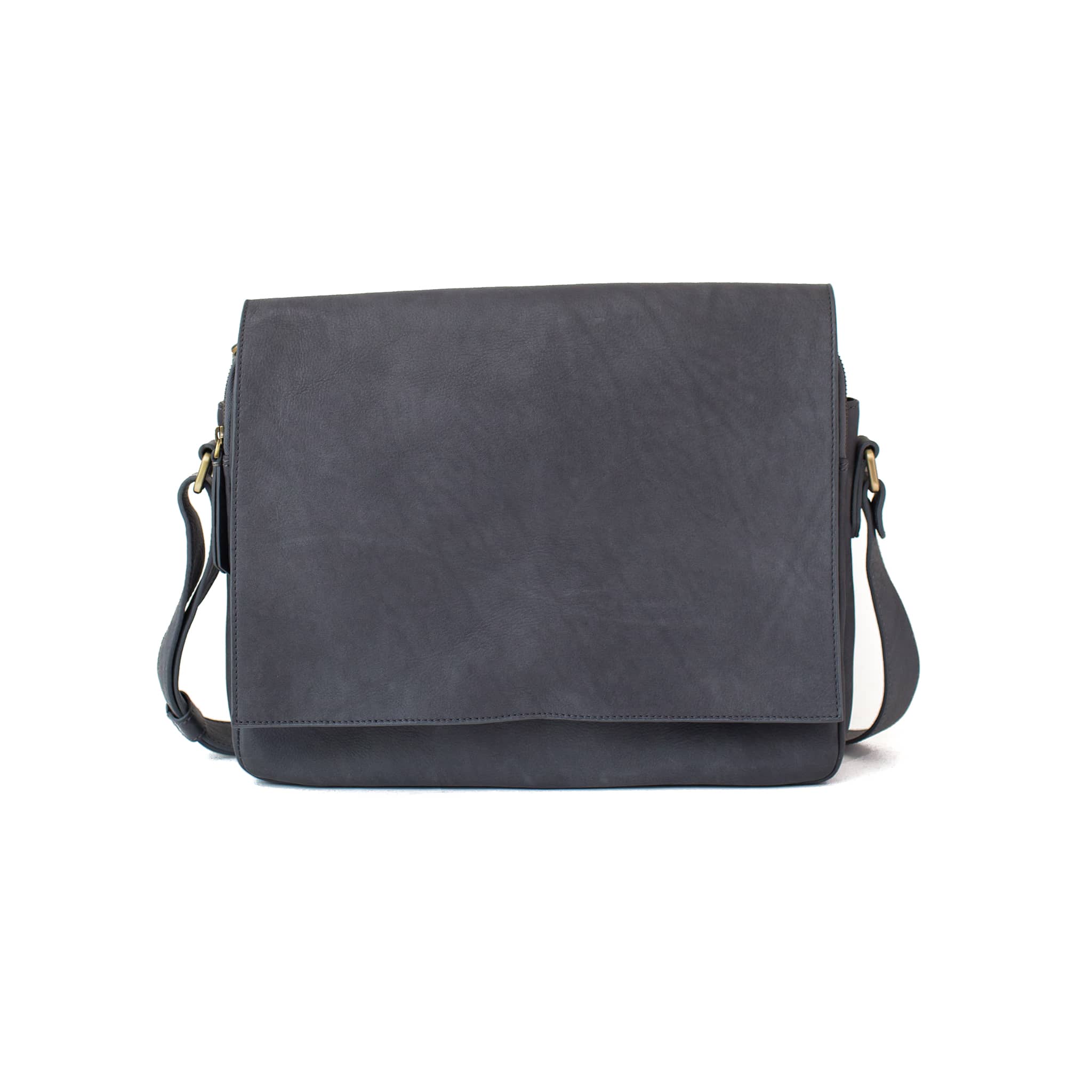 Ford messenger gray raw leather unisex bag in has a minimal, classic style.
