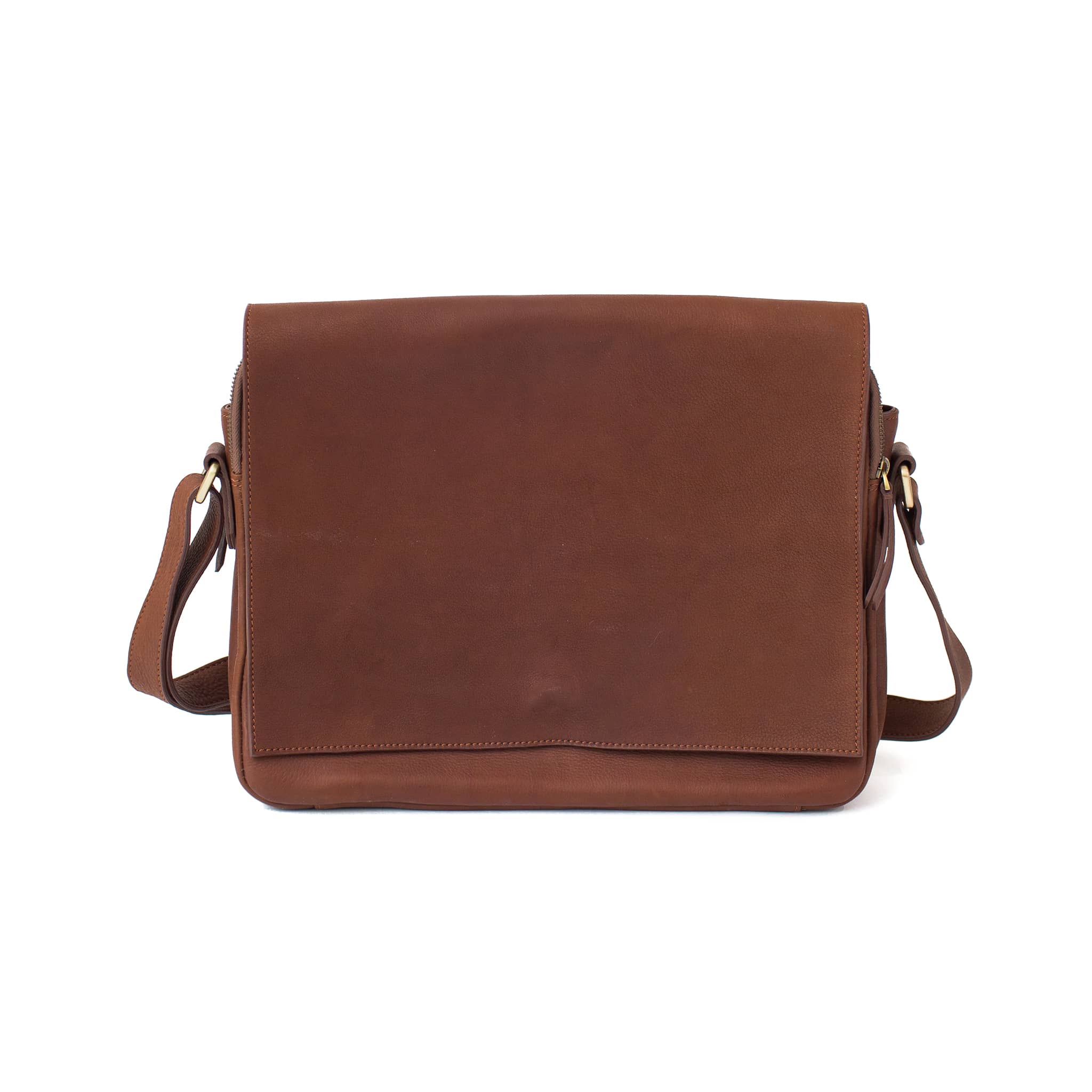 Ford messenger brown walnut raw leather unisex bag in has a minimal, classic style.
