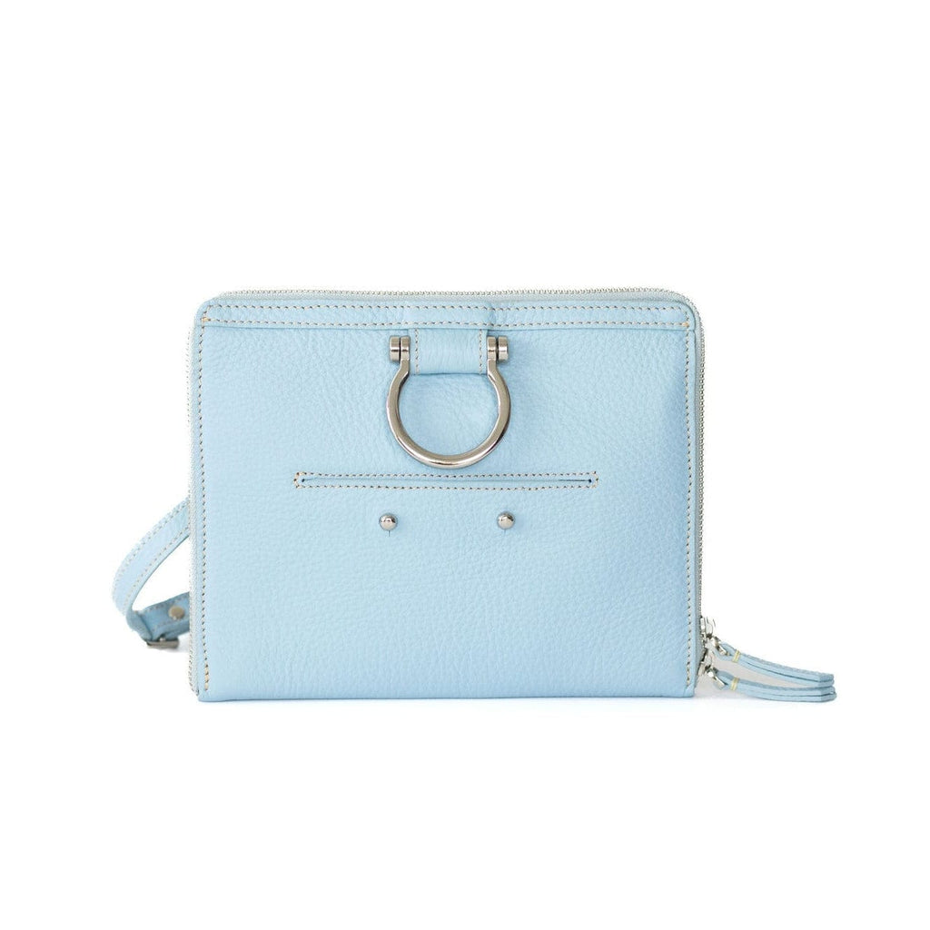 M Mini Crossbody - Silver Sky Blue Oil Leather | Sapahn.