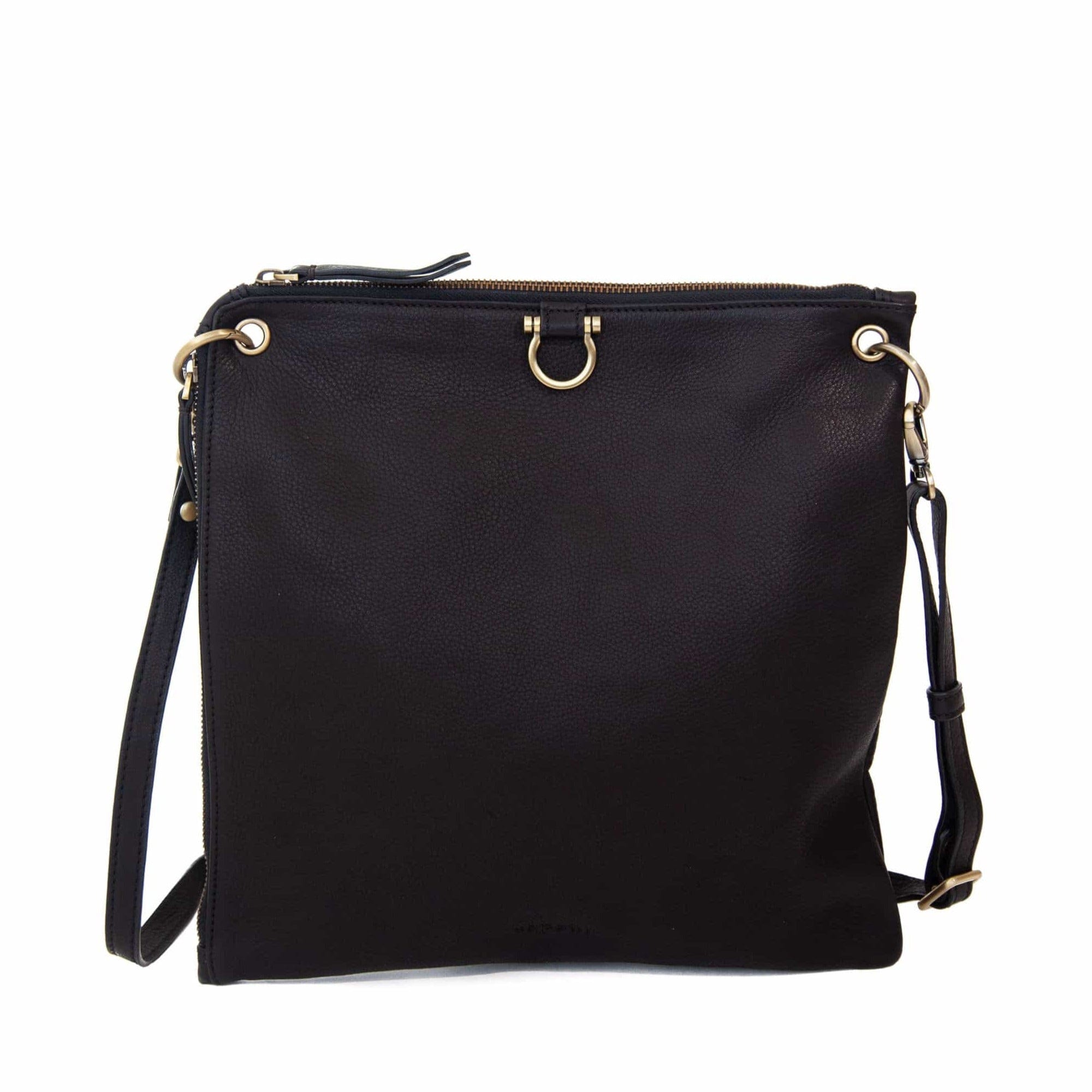 The Rin crossbody bag in black raw leather has Omega brass hardware.