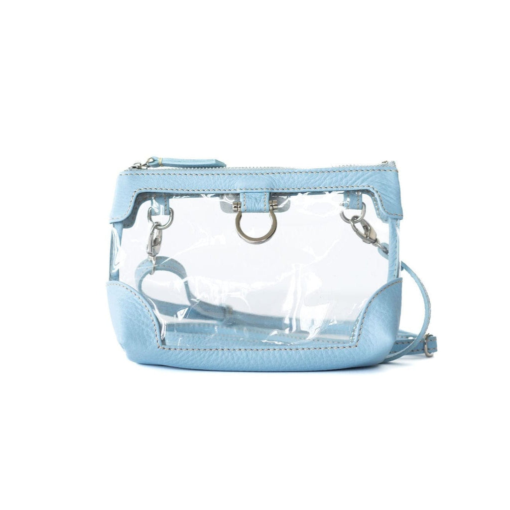 Sharon Mini Clear Crossbody - Silver Sky Blue Oil Leather | Sapahn.